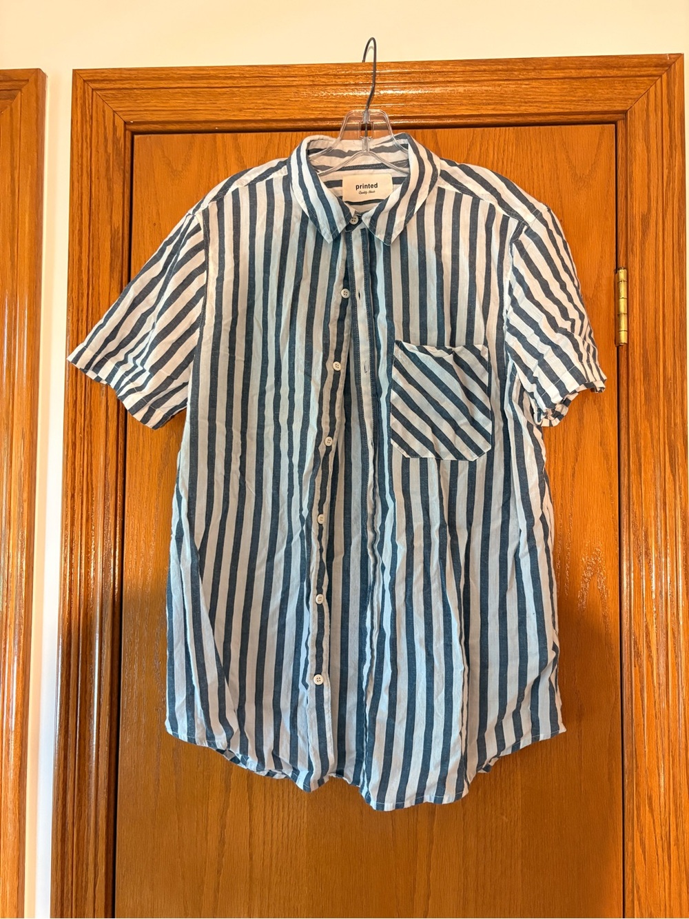 striped short-sleeve button-up shirt - Blue/White